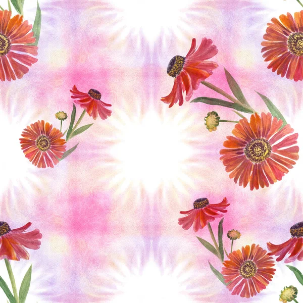 Patrones Sin Costuras Motivos Florales Flores Capullos Naranjas Acuarela Composición —  Fotos de Stock