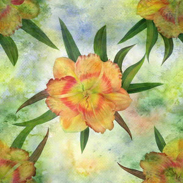 Квіти Акварельному Тлі Жовтий Делілі Олія Водяного Кольору Шпалери Квітковими — стокове фото