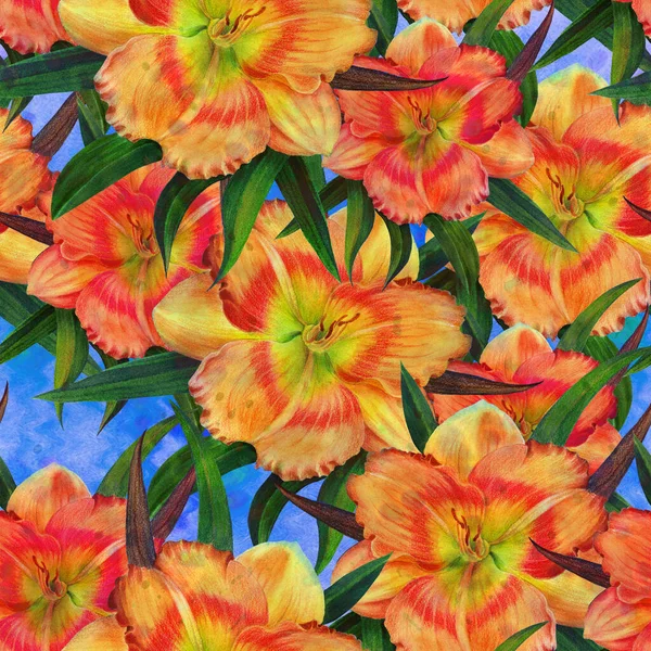 Virágok Egy Akvarell Háttér Sárga Napliliom Akvarell Tapéta Virágos Motívumokkal — Stock Fotó