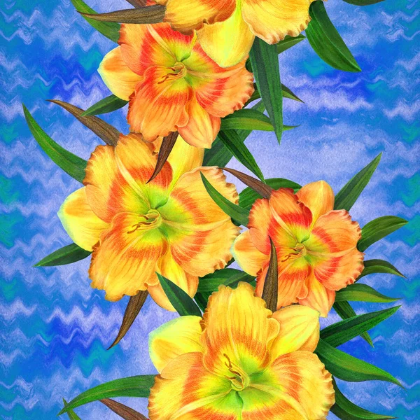 水彩画の背景に花 黄色のユリ 花をモチーフにした水彩壁紙 シームレスなパターンの花の水彩 — ストック写真