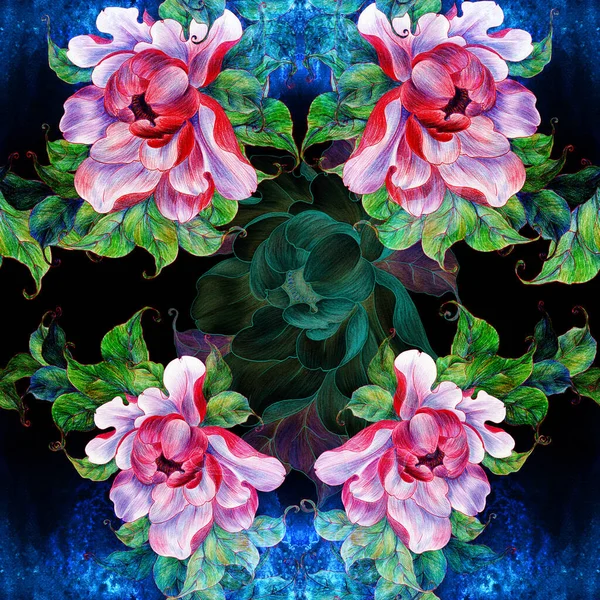 Nahtlose Muster Rosa Pfingstrose Blume Mit Blättern Collage Aus Blumen — Stockfoto