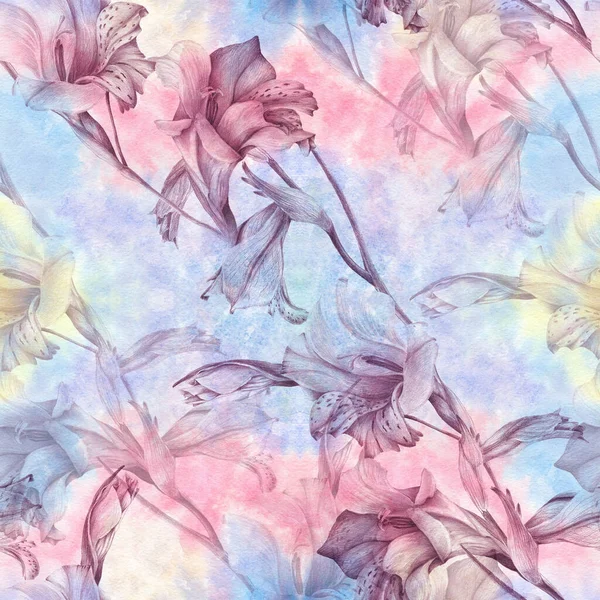 Branch Flowers Gladiolus Watercolor Background Abstract Wallpaper Floral Motifs Seamless — Stock Photo, Image