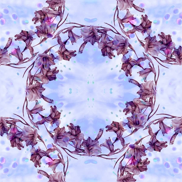 Branche Avec Des Fleurs Gladiole Fond Aquarelle Papier Peint Abstrait — Photo