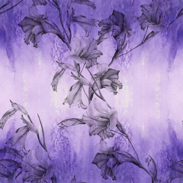 Ветвь Цветами Гладиолус Акварель Фон Абстрактные Обои Цветочными Мотивами Бесшовный — стоковое фото