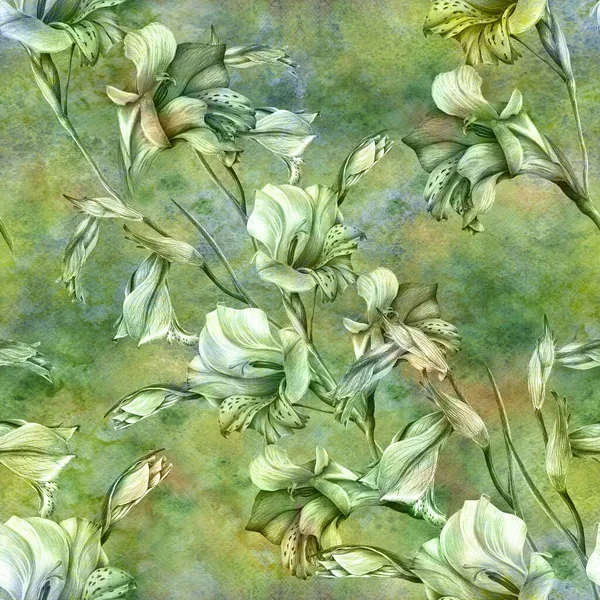 Gałąź Kwiatami Gladiolus Tło Akwareli Tapeta Abstrakcyjna Motywami Kwiatowymi Płynny — Zdjęcie stockowe