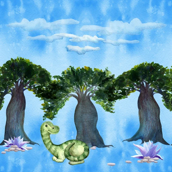 Dinosaures Palmiers Personnage Dessin Animé Illustration Pour Enfants Utilisez Des — Photo
