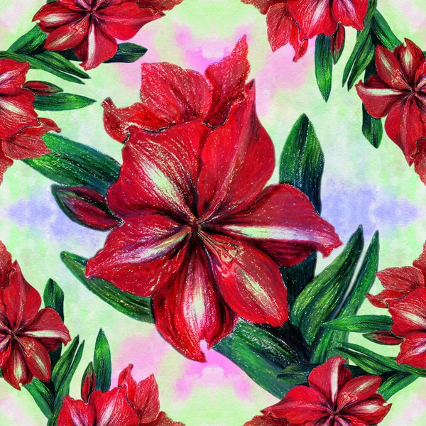 Цветы Амариллис Ветка Цветами Бутонами Рисование Карандашей Весенний Цветок Бесшовный — стоковое фото