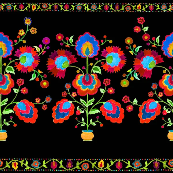 Floral Ukrainian ethnic motif. Seamless pattern. Decorative composition with floral motifs. Watercolor. Wallpaper. Use printed materials, signs, posters, postcards, packaging.