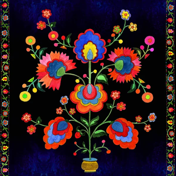 Ukrainian Ethnic Motif Seamless Pattern Decorative Composition Floral Motifs Watercolor —  Fotos de Stock