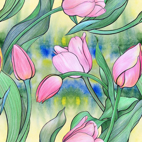 모양의 매끄럽지 수채화 배경에 잎사귀 꽃봉오리들 무리지어 인쇄물 포스터 포장을 — 스톡 사진