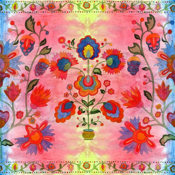 Floral Ukrainian ethnic motif. Seamless pattern. Decorative composition with floral motifs. Watercolor. Wallpaper. Use printed materials, signs, posters, postcards, packaging.