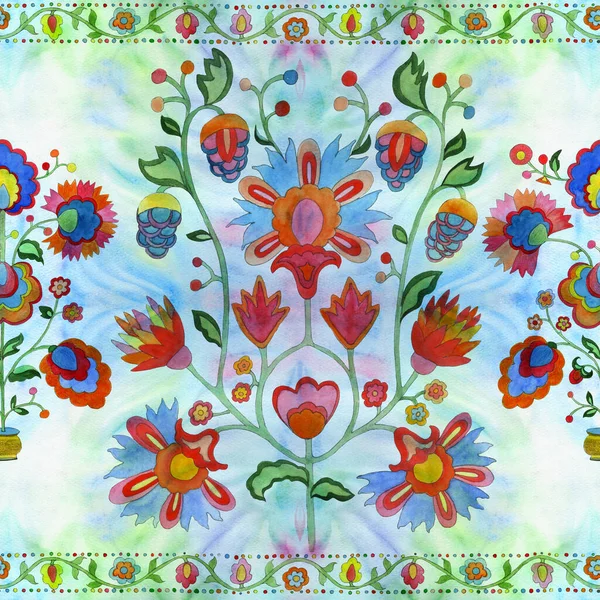 花のウクライナの民族モチーフ シームレスなパターン 花をモチーフにした装飾的な構図 水彩画 壁紙だ 印刷物 ポスター ポストカード パッケージを使用する — ストック写真
