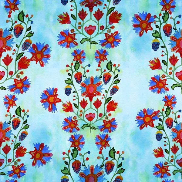 Floral Ukrainian ethnic motif. Seamless pattern. Decorative composition with floral motifs. Watercolor. Wallpaper. Use printed materials, signs, posters, postcards, packaging.