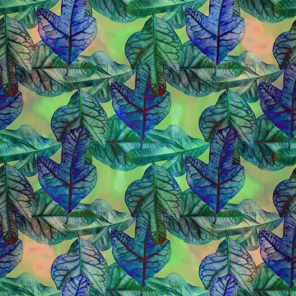 Leaves Watercolor Background Decorative Composition Plant Elements Croton Seamless Pattern — Stockfoto