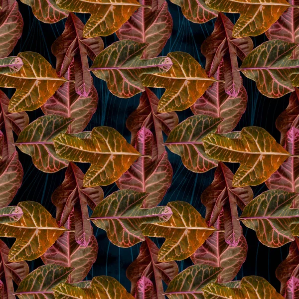 Leaves Watercolor Background Decorative Composition Plant Elements Croton Seamless Pattern — Stockfoto