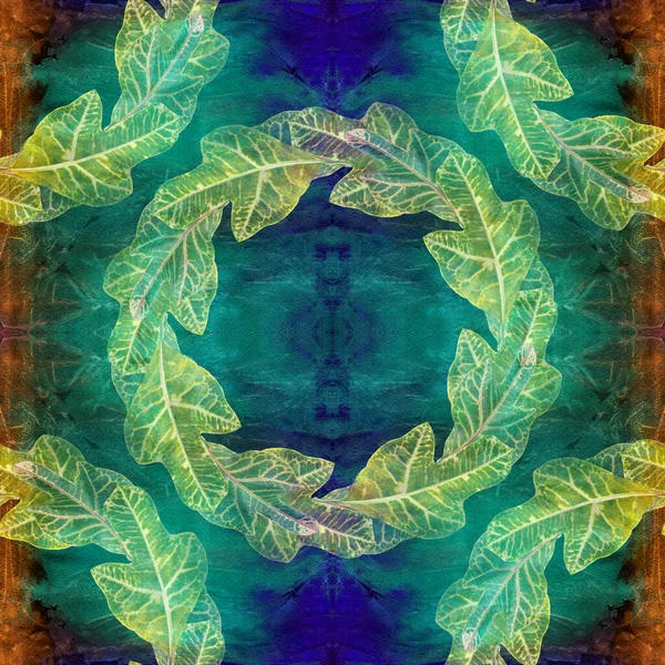 Leaves Watercolor Background Decorative Composition Plant Elements Croton Seamless Pattern — Stock fotografie