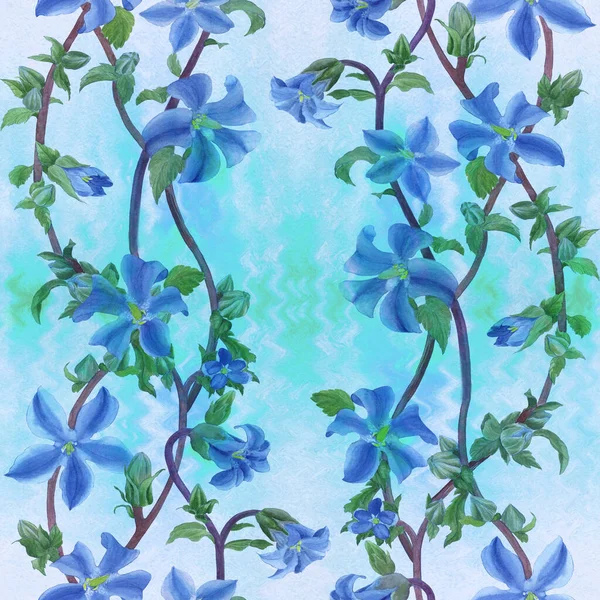 Modré Květy Bezešvé Vzory Akvarel Abstraktní Tapeta Květinovými Motivy Květinové — Stock fotografie