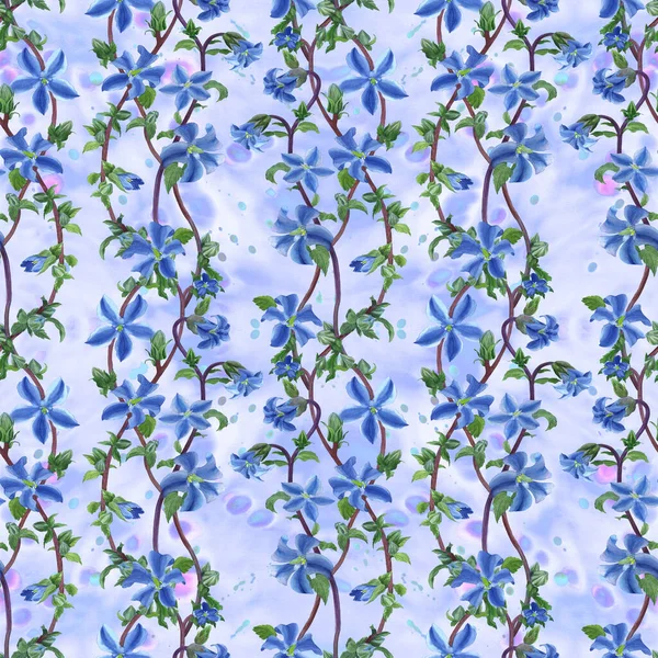 Μπλε Λουλούδια Αδιάλειπτη Μοτίβο Υδατογραφία Αφηρημένη Ταπετσαρία Φυτικά Μοτίβα Floral — Φωτογραφία Αρχείου