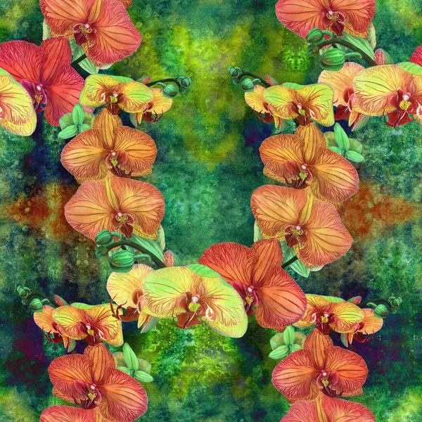Безшовний Шаблон Orchids Квіти Бутони Листя Акварельному Фоні Колаж Квітів — стокове фото