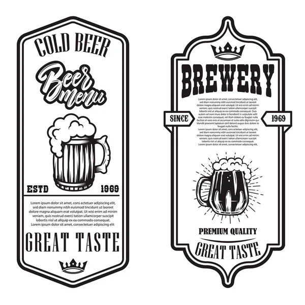 Set Volantini Birra Con Illustrazioni Tazze Luppolo Birra Elemento Design — Vettoriale Stock