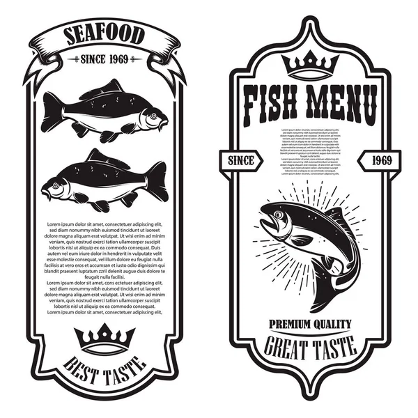 Set Volantini Pesce Illustrazioni Pesce Elemento Design Poster Banner Segno — Vettoriale Stock