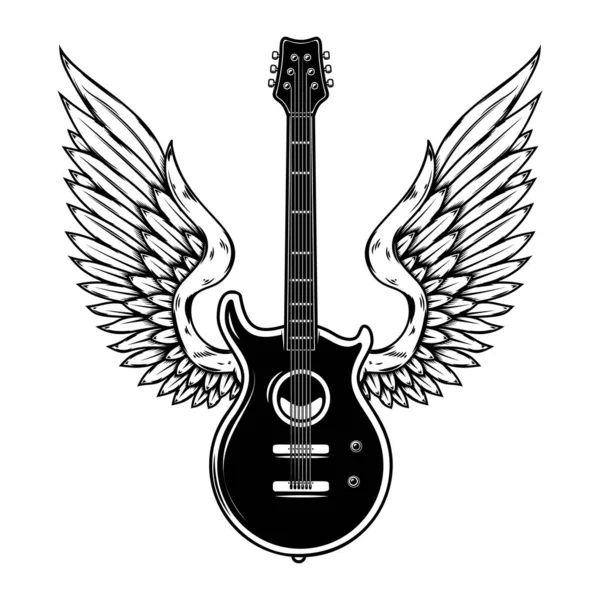 Ilustración Guitarra Alada Aislada Sobre Fondo Blanco Elemento Diseño Para — Vector de stock