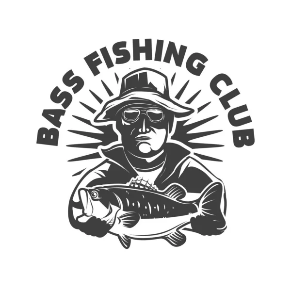 Club Pesca Bass Plantilla Emblema Con Pescador Percha Elemento Diseño — Archivo Imágenes Vectoriales