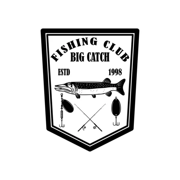 Рыболовный Клуб Шаблон Эмблемы Щукой Элемент Дизайна Логотипа Этикетки Знака — стоковый вектор