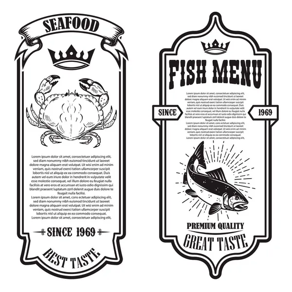 Yengeç Balık Resimli Deniz Ürünleri Broşürleri Poster Afiş Işaret Amblem — Stok Vektör