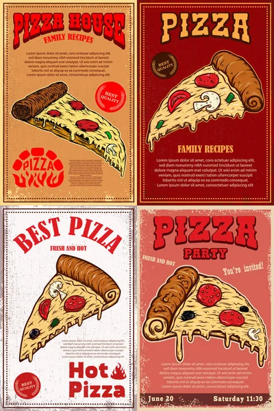 Conjunto Modelo Cartaz Com Pizza Elemento Design Para Cartaz Banner —  Vetores de Stock
