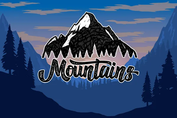 Modelo Cartaz Com Paisagem Montanhas Selvagens Ilustração Vetorial —  Vetores de Stock