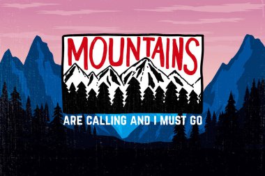 Vahşi dağ manzaralı poster şablonu. Vektör illüstrasyonu