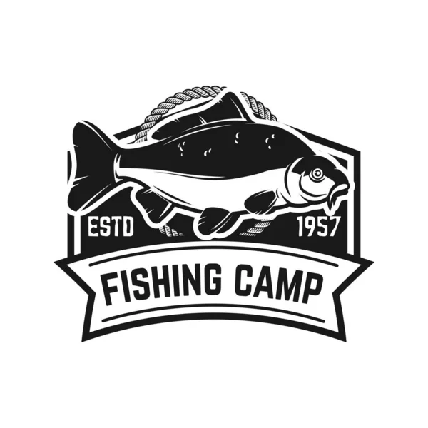 Campamento Pesca Plantilla Emblema Con Pez Carpa Elemento Diseño Para — Archivo Imágenes Vectoriales