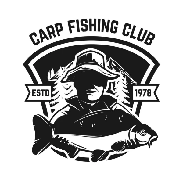 Rybářský Tábor Šablona Symbolu Kapry Design Pro Logo Štítek Ceduli — Stockový vektor