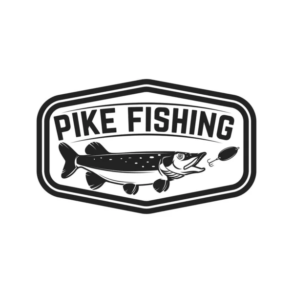 釣り部 パイク魚とテンプレートを埋め込みます ラベル サイン ポスターのデザイン要素 ベクターイラスト — ストックベクタ