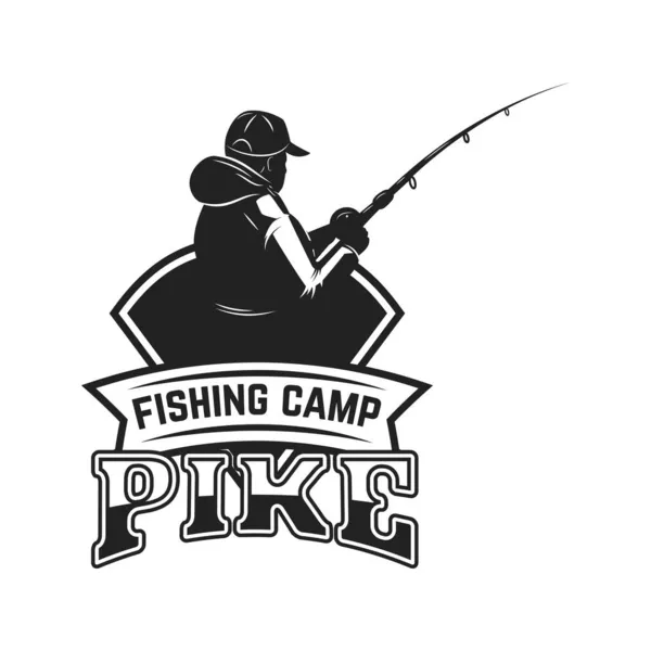 Rybářský Tábor Šablona Symbolu Rybářem Design Pro Logo Štítek Ceduli — Stockový vektor