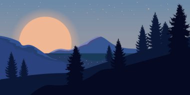 Vahşi dağ manzaralı poster şablonu. Vektör illüstrasyonu