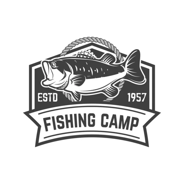 Campamento Pesca Plantilla Emblema Con Percha Elemento Diseño Para Logo — Archivo Imágenes Vectoriales