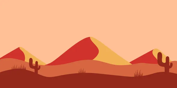 Paisaje Del Desierto Con Cactus Montañas Estilo Dibujos Animados Elemento — Vector de stock