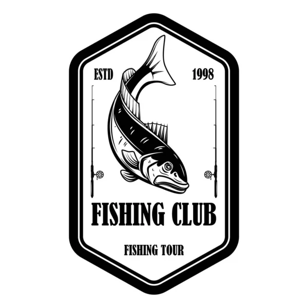 Rybářský Klub Šablona Symbolu Lososovou Rybou Rybářskou Prutem Design Pro — Stockový vektor