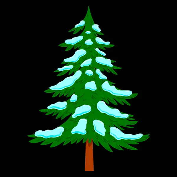 白い背景に隔離された漫画スタイルで雪と松の木のイラスト ポスター バナー カード エンブレムのデザイン要素 ベクターイラスト — ストックベクタ