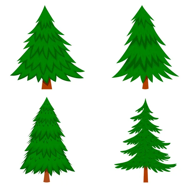 Set Illustration Pine Tree Cartoon Style Isolated White Background Design — Stock Vector