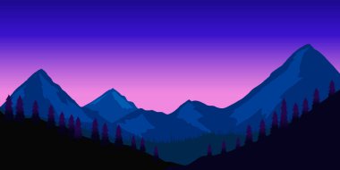 Vahşi dağ manzaralı poster şablonu. Vektör illüstrasyonu