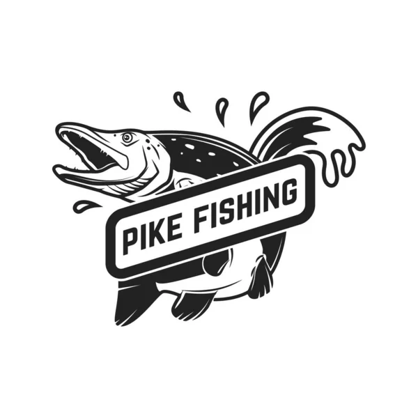 パイク釣りだ パイク魚とテンプレートを埋め込みます ラベル サイン ポスターのデザイン要素 ベクターイラスト — ストックベクタ