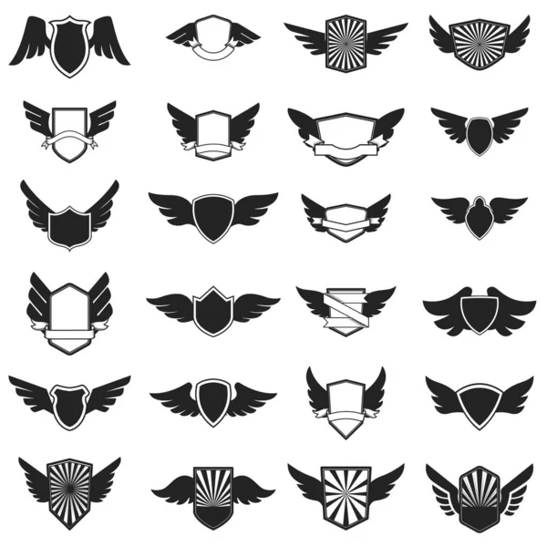 Een Set Emblemen Met Vleugels Design Element Voor Logo Label — Stockvector