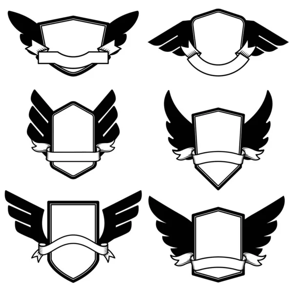 Zestaw Emblematów Skrzydłami Element Projektowy Logo Etykiety Godła Znaku Odznaki — Wektor stockowy