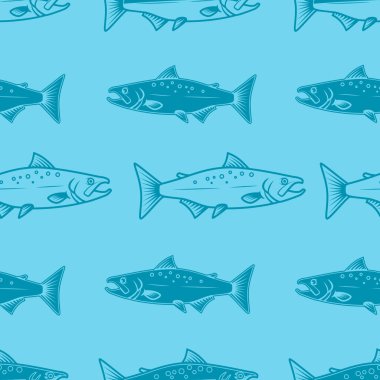 Somonlarla kusursuz bir desen. Deniz ürünleri deseni. Poster, kart, afiş ve el ilanları için tasarım elemanı. Vektör illüstrasyonu