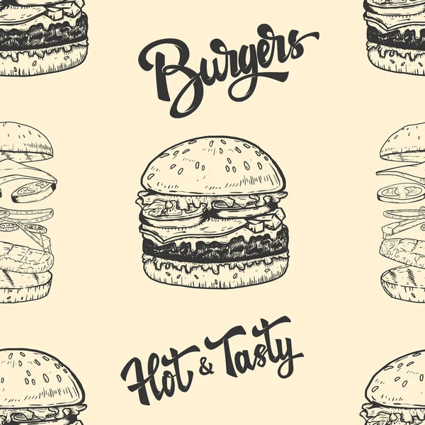Бесшовный Рисунок Гамбургерами Элемент Дизайна Плаката Открытки Баннера Украшения Одежды — стоковый вектор