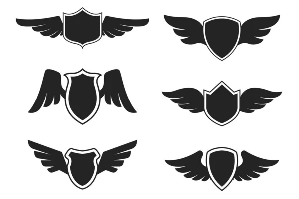 Conjunto Emblemas Con Alas Elemento Diseño Para Logotipo Etiqueta Emblema — Vector de stock