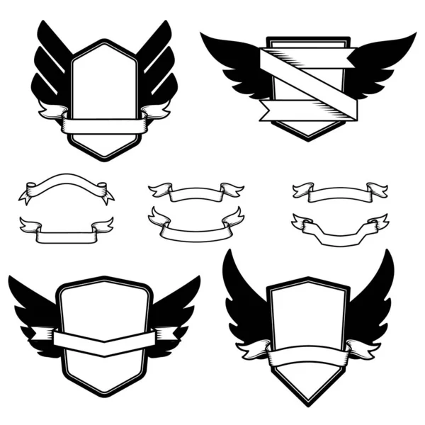 一套有翅膀的徽章 徽章的设计元素 矢量说明 — 图库矢量图片